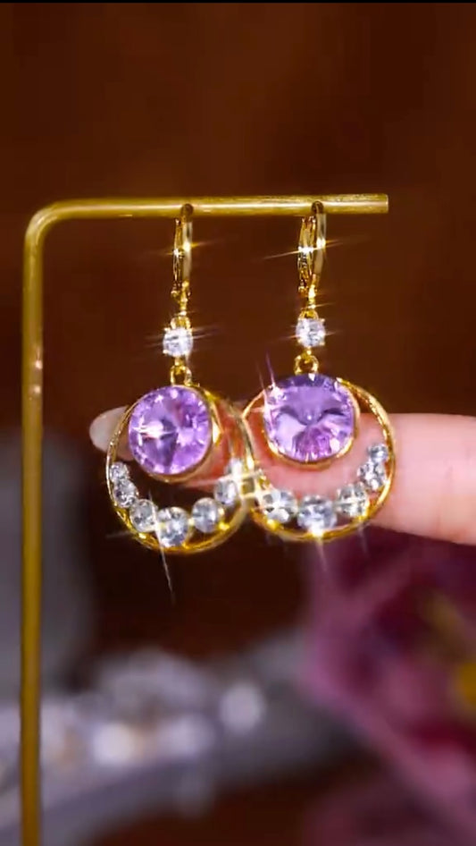 Purple flower Earrings(24K GOLD PLATED)