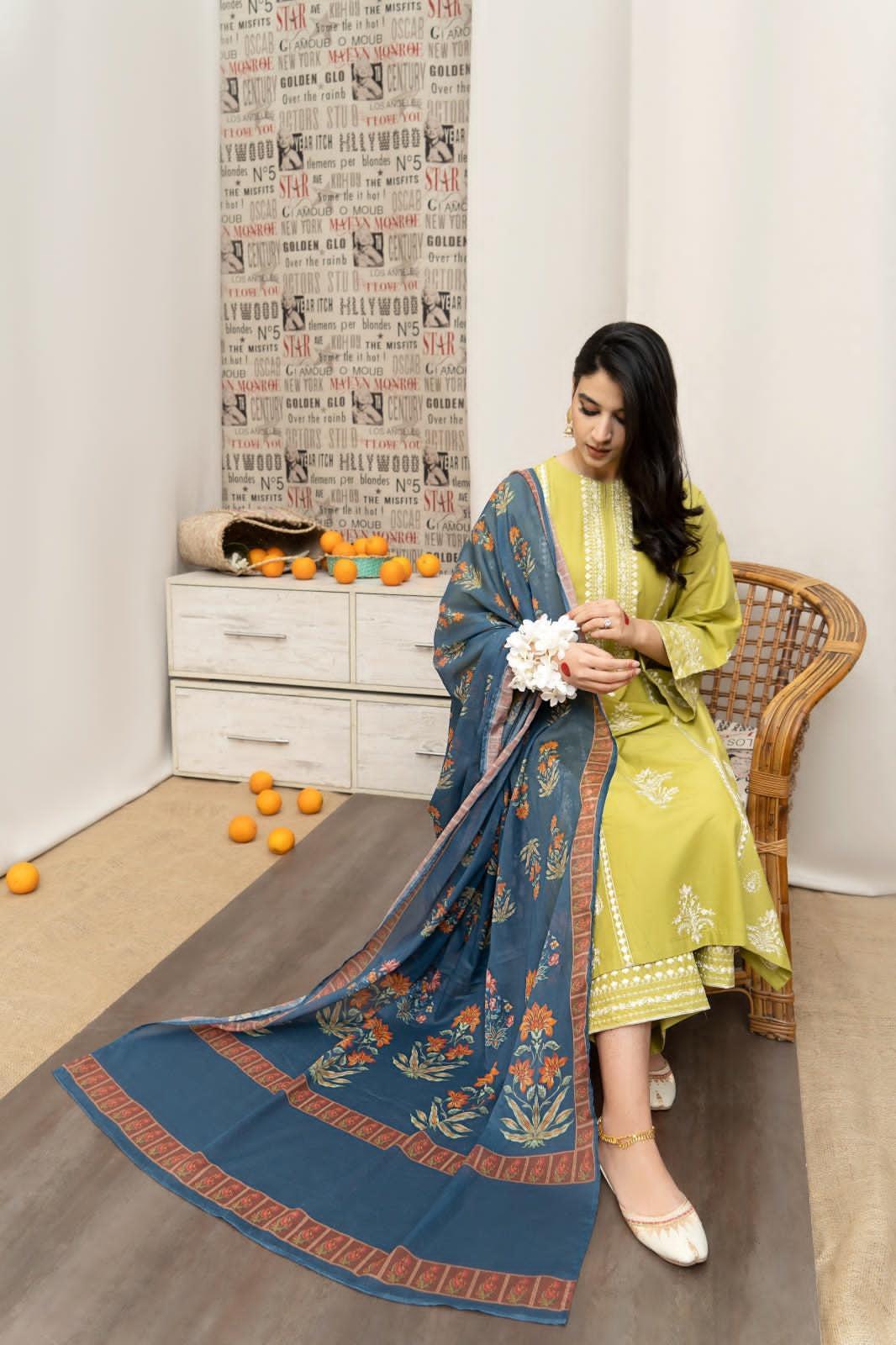 3PC Lawn unstiched Embroidered