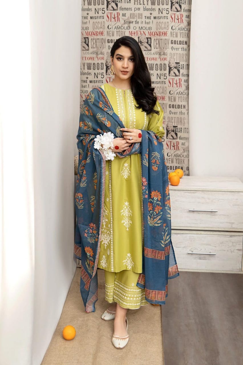 3PC Lawn unstiched Embroidered