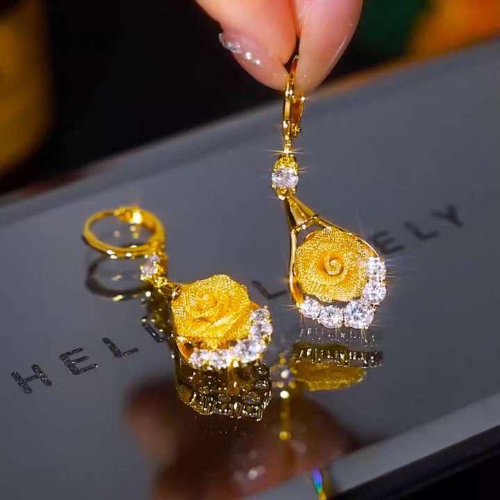 Diamond Rose Earrings (24K GOLD PLATED)