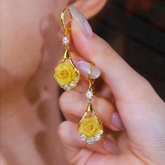 Diamond Rose Earrings (24K GOLD PLATED)