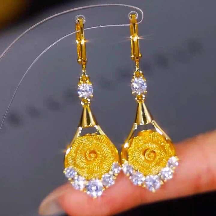 Diamond Rose Earrings (24K GOLD PLATED)