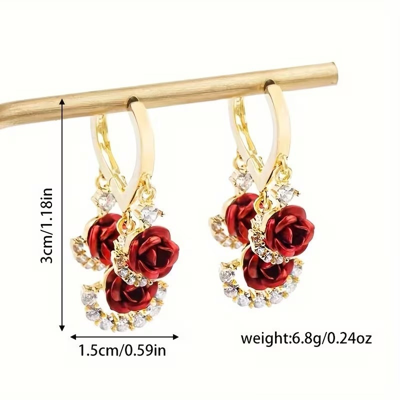 Red crystal flower Earring (24K GOLD PLATED)