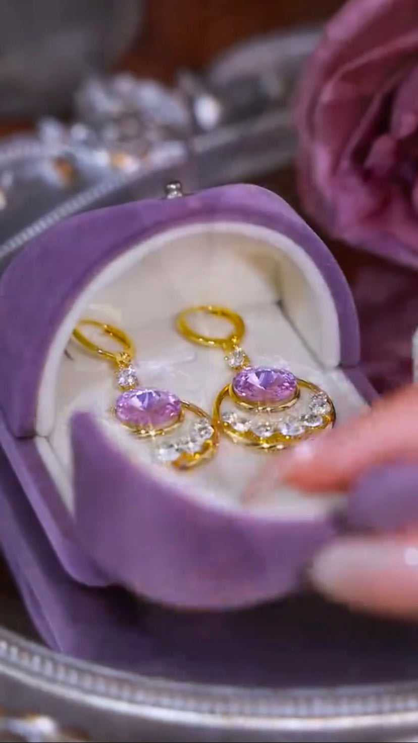 Purple flower Earrings(24K GOLD PLATED)