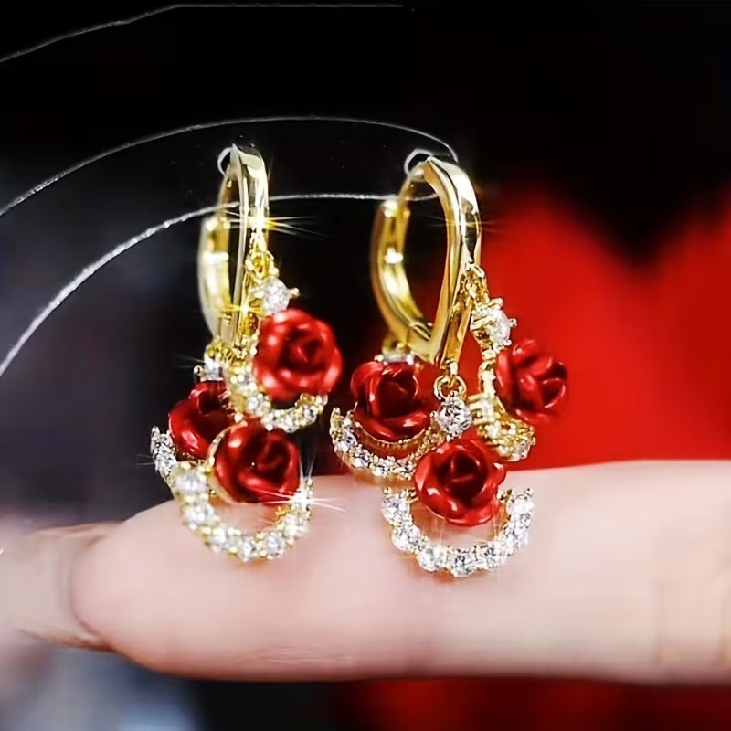 Red crystal flower Earring (24K GOLD PLATED)
