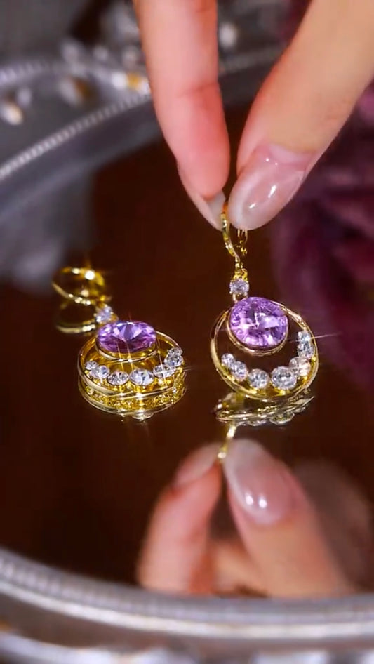 Purple flower Earrings(24K GOLD PLATED)