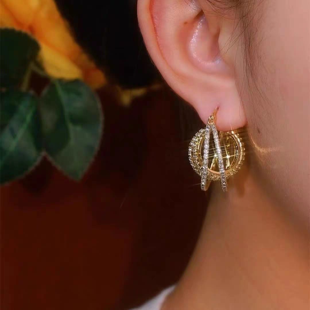 Multilayer diamond earrings(24k gold plated)