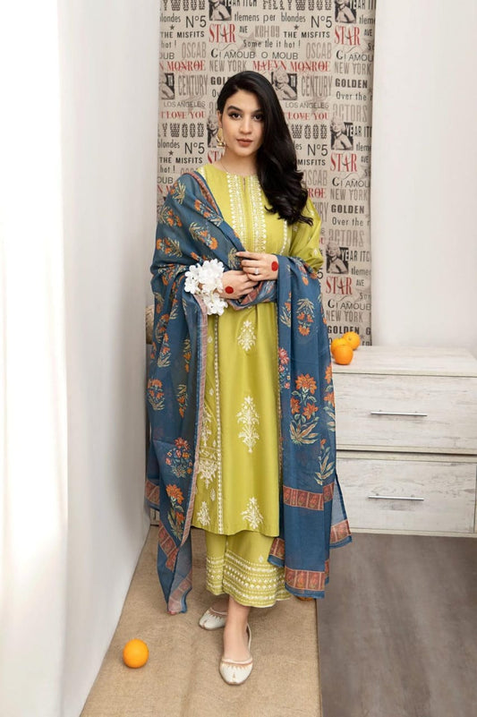 3PC Lawn unstiched  Embroidered