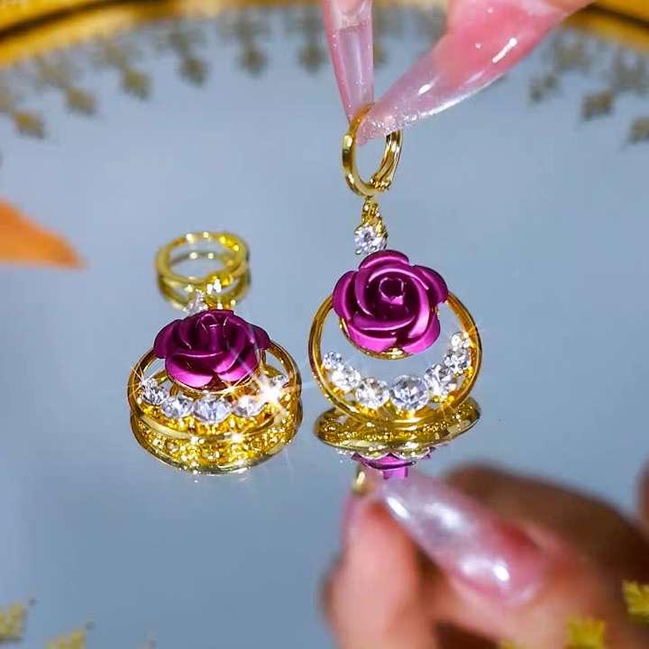 Purple flower Earrings(24K GOLD PLATED)