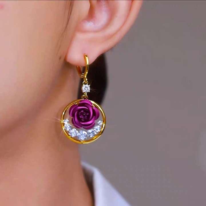 Purple flower Earrings(24K GOLD PLATED)