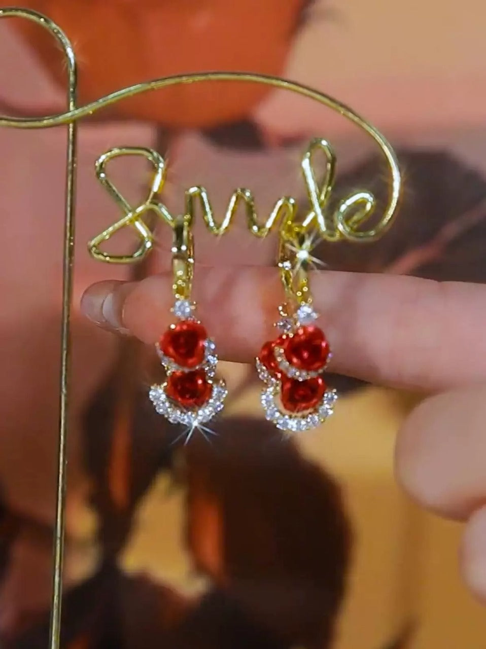 Red crystal flower Earring (24K GOLD PLATED)