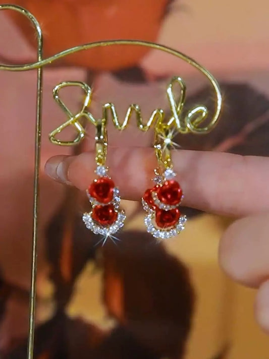 Red crystal flower Earring (24K GOLD PLATED)